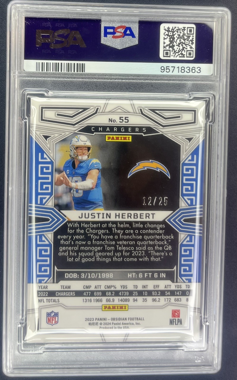 2023 PANINI OBSIDIAN JUSTIN HERBERT ELECTRIC ETCH GREEN /25 PSA 9 MINT 🔥