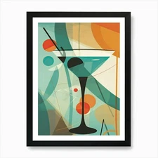 Martini Cocktail Mid Century Modern Framed Wall Art Poster Canvas Print Picture