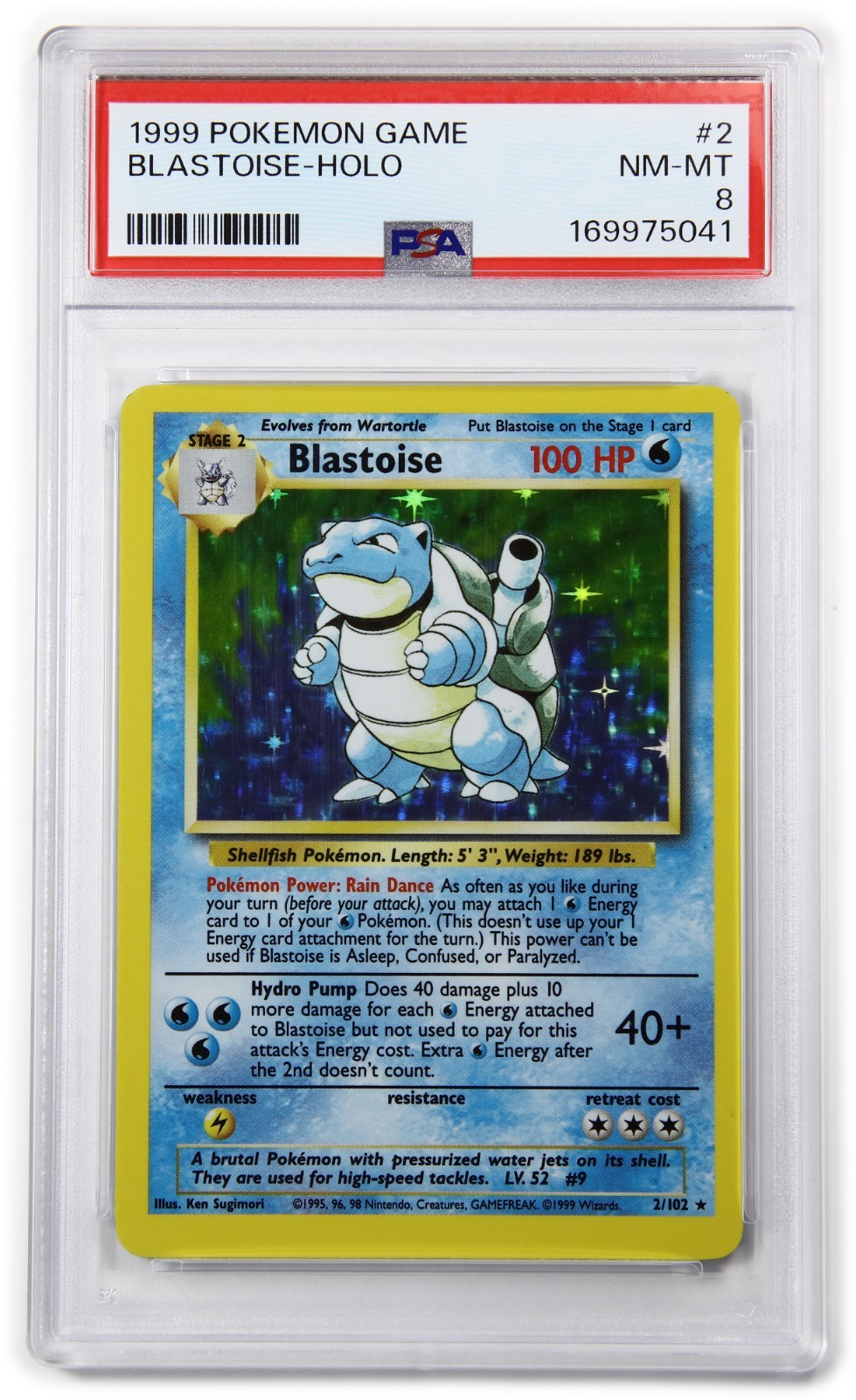 1999 PSA NM MT 8 - Pokemon Base Set 2/102 Blastoise Holo Card #63557B