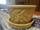 McCoy Planter Yellow Leaves Hobnail Pot with attached Saucer Vintage