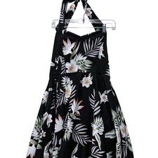 Hell Bunny Vixen Tropical Floral Halter Dress Black White Retro Pinup Size 2XL