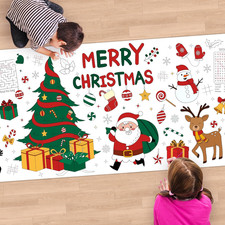 Christmas Coloring Tablecloth for Kids, 30" X 72" Disposable Paper Table Cover