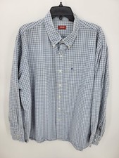 Izod Flannel Shirt Mens XXL 2XL Blue White Plaid Long Sleeve Button Up Outdoor
