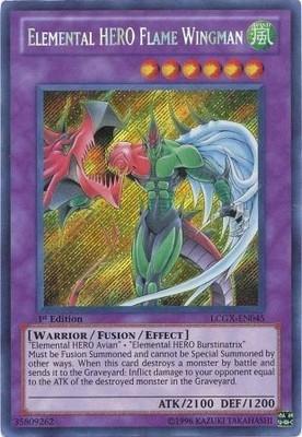 Yugioh! LP Elemental HERO Flame Wingman - LCGX-EN045 - Secret Rare - 1st Edition