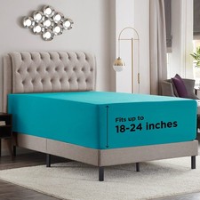 Empyrean Teal Blue Extra Deep Pocket Fitted Sheet Queen, Hotel Luxury Queen F...