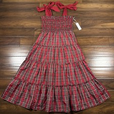 J.Marie Women's Size Large Red Tartan Plaid Tie Strap Tamara Midi Maxi Dress