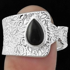 Adjustable - Black Onyx - Brazil 925 Sterling Silver Ring s.9 Jewelry R-1381