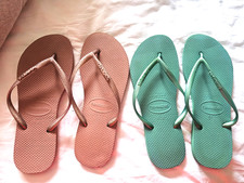 2 pairs of Havaiana Slim flipflops (Size 39 /40 UK) Green & pink