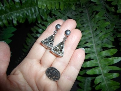 Vintage Sterling - 3D triangle - 3 side pyramid cutout - dangle pierced EARRINGS