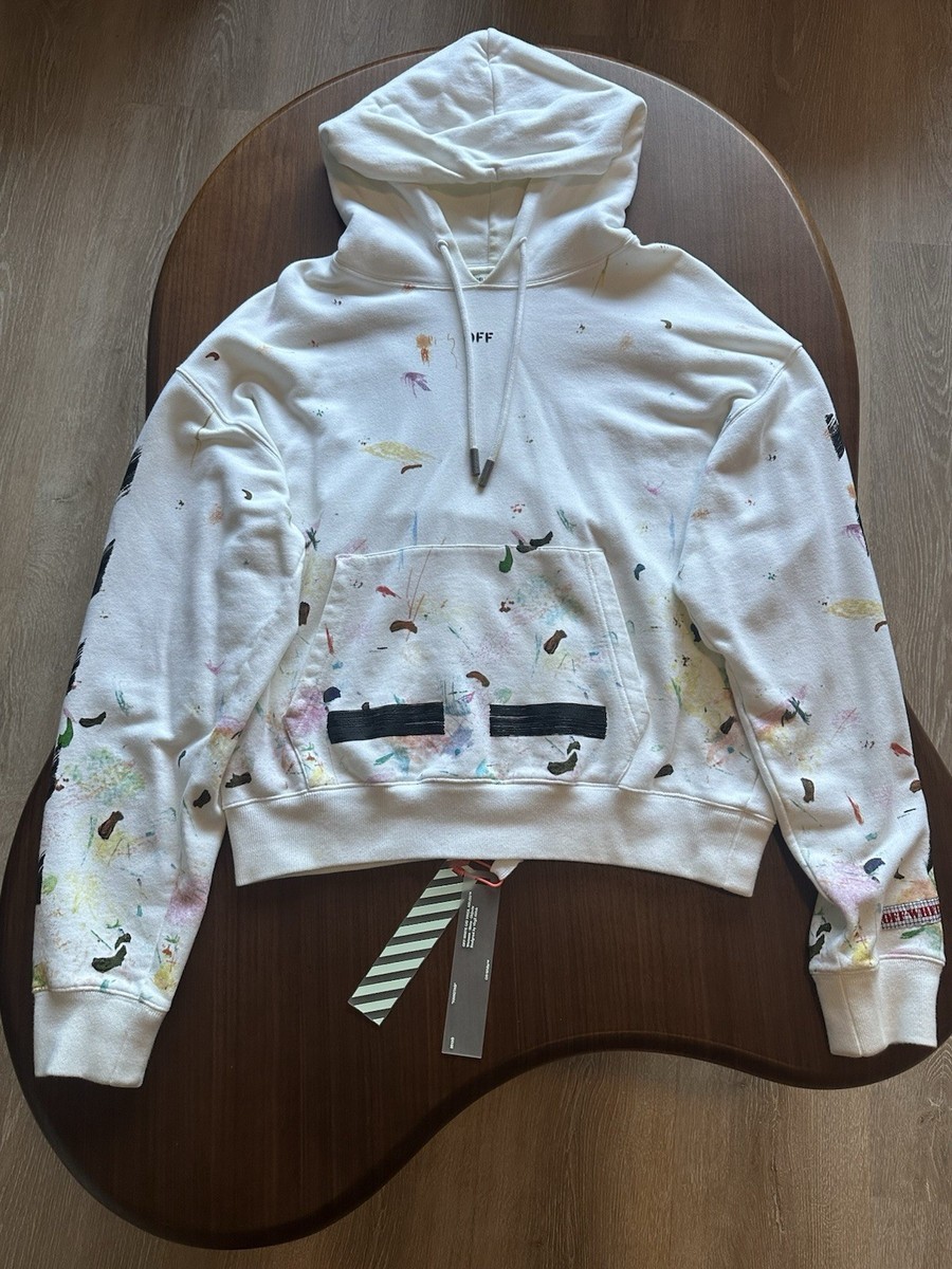 off-white パーカー Off-White Paint Splatter Graphic Fleece Hoodie White Men's Size M