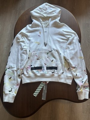 Off-White Paint Splatter Graphic Fleece Hoodie White Men's Size M