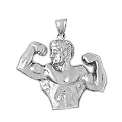 Rhodiniert 925 Sterling Silber Bodybuilder Flexing Bizeps Charm