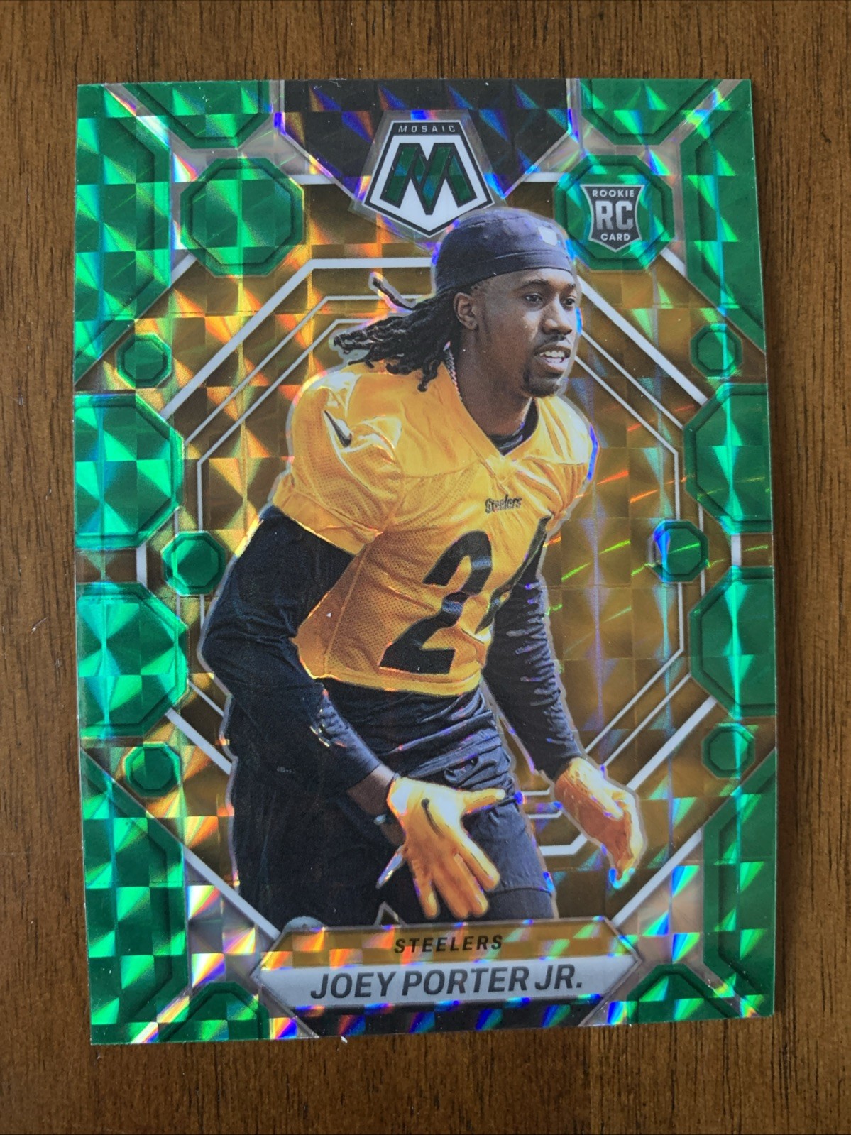 Joey Porter Jr. 335 2023 Panini Mosaic RC Green Mosaic Rookie Steelers Card