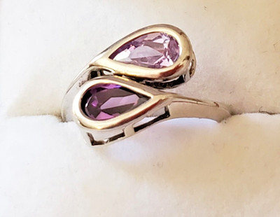 Toi et Moi Ring Pear Amethysts Light and Dark Sterling Silver 925 Size 7.50 FAS