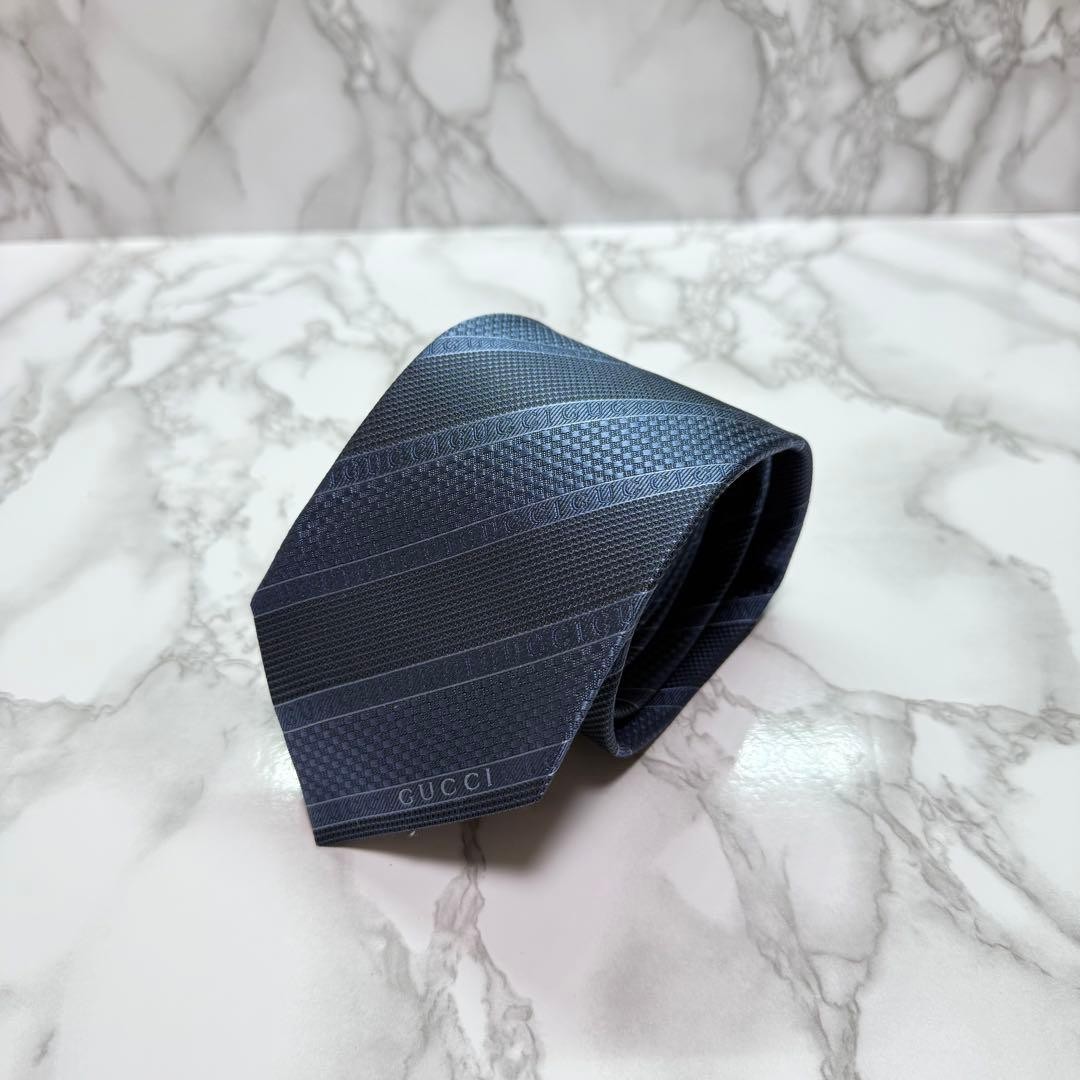 Gucci Necktie Tie 100% Silk Navy Blue Striped Pattern 3.2 inches From Japan thumbnail 22