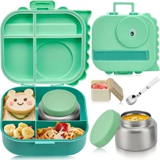 Bento Lunch Box with Thermo, 4-Compartment Bento Box with Adjustable Dividers,