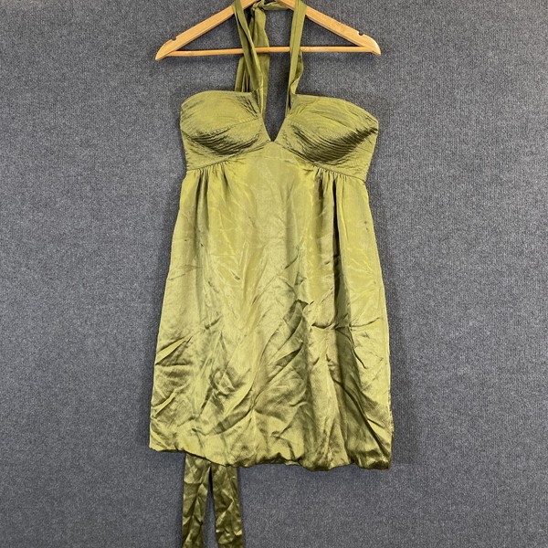 Morrissey Dress Womens 10 Green Silk Satin Halter Mini Bubble Hem Party Cocktail