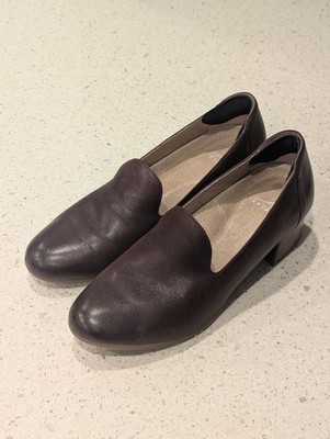 Dansko Womens Preston Wine Leather Block Heels Loafers Slip Ons Size 38 EU 8 US