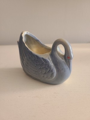 Vintage Blue Swan Planter Mini Ceramic Swan Dish Cottage Decor