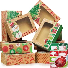 12 Christmas Cookie Boxes -Large Kraft Holiday Bakery Food Container for Gift Gi