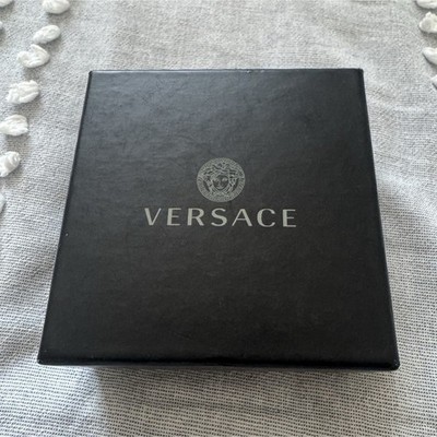 Versace Gold Tone Hoop Earrings Round Metal Continuous Hoop with Original Box