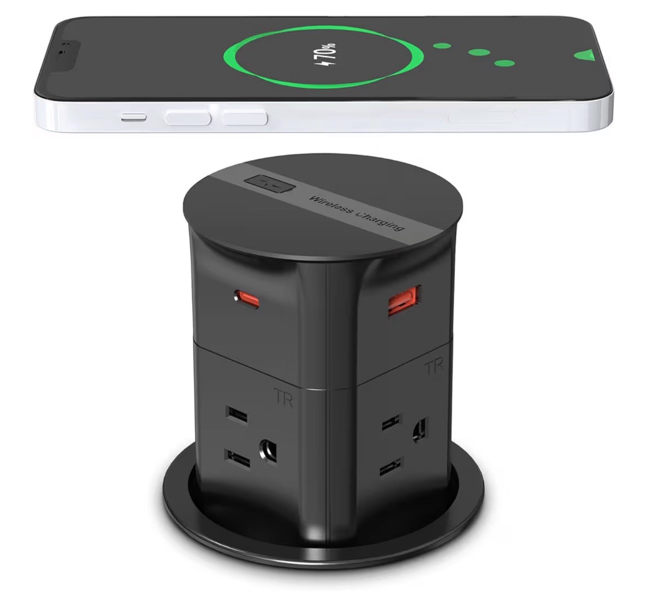 ANNQUAN 3.15" Pop Up Outlet with 15W Wireless Charger,Max 20W Power Delivery