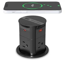 ANNQUAN 3.15" Pop Up Outlet with 15W Wireless Charger,Max 20W Power Delivery