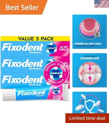 Powerful Denture Adhesive Cream, 3 Pack - Prevents Slipping and Gum Soreness