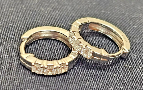 Bony Levy Hoop Diamond Earrings 18K White Gold, 1.2G, .18CTW - Picture 3 of 11