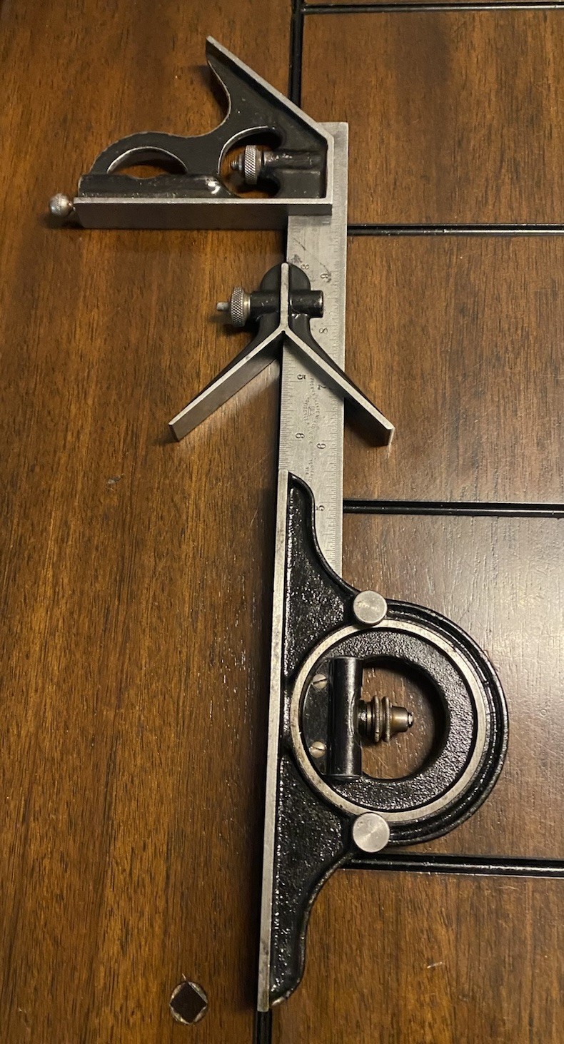 Brown & Sharpe 12” No.4 Steel Combination Rule W/ Starrett No.490 Protractor USA