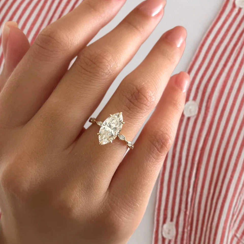 Marquise Cut 2.00 Ct Lab Created Diamond  Antique Engagement Ring 14K Solid Gold - Image 2 of 4