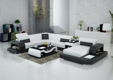 Ledersofa Couch Wohnlandschaft Ecksofa Eck Garnitur Design Modern Sofa mit USB