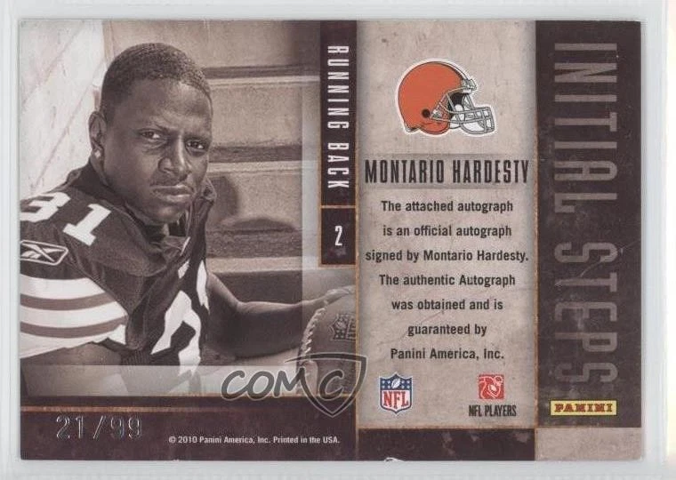 2010 Limited Initial Steps Signatures /99 Montario Hardesty #2 Rookie Auto RC - Image 2 of 2