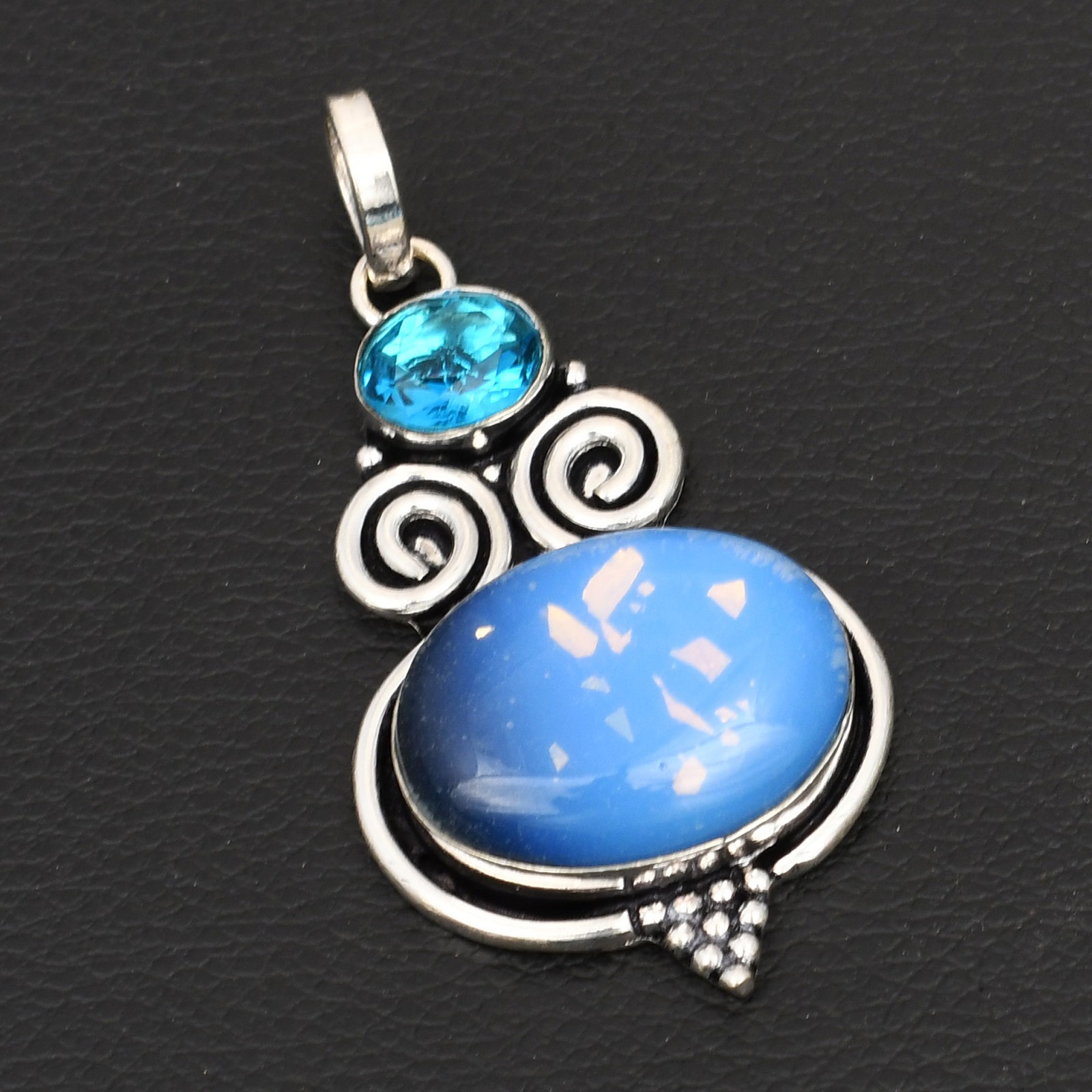 Doublet Opal Blue Topaz Gemstone Ethnic Handmade Pendant Jewelry 2.56