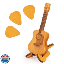 NQEUEPN Guitar Pick Case, Wooden Acoustic Guitar Pick Box with 3 Guitar Picks
