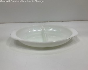 Vintage MCM Pyrex White Milk Glass Divided 1.5qt Casserole Dish