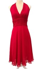 Vintage 90s Donna Morgan Red Silk Cocktail Dress Size 6 Halter Evening Glam Midi