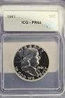 90% Silver 1961 PR68 Proof Franklin Half Dollar Philadelphia Mint ICG 50C Coin