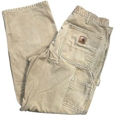 Carhartt B11 Canvas Carpenter Work Pants 34x30 Tan Distressed Paint Stains