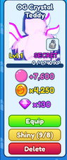 bubble gum simulator infinity secret pets OG Crystal Teddy