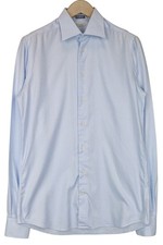 Suitsupply Men's Formal Shirt 40-7/15 3/4L Slim Blue Cotton Classic Button