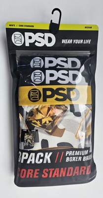 PSD Men's M 32-34 Boxer Briefs Underwear 3 Pack Premium 3 Pr Black Gray Gold