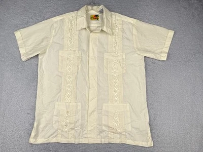 The Genuine Haband Guayabera Shirt Men Large Yellow 4 Pocket Poly Blend READ - Image 1 of 4