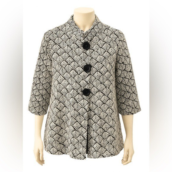 JM Collection Black & White Textured Jacket – Size 1X