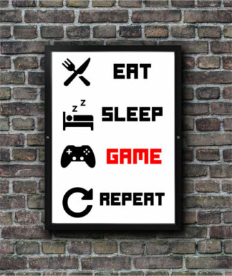 Gaming Poster Kinderzimmer, Eat Sleep Repeat A4 und A3 Wandbild Portofrei