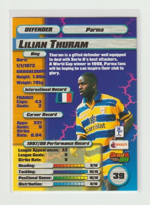 1998-99 TOPPS MERLIN SERIE A No.39 [ LILIAN THURAM ] PARMA | eBay