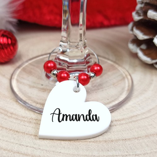 Christmas Personalised Wine Glass Charms, Party Table decoration, Red - Picture 2 of 2