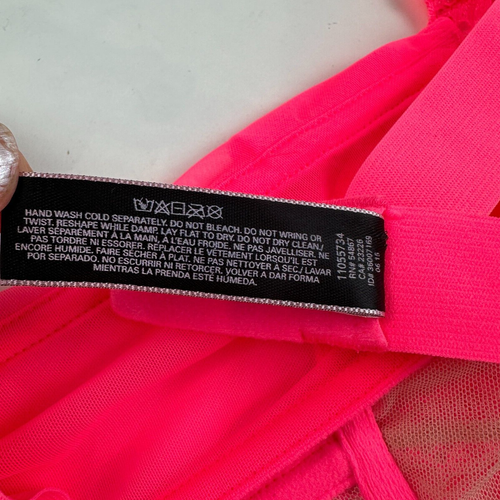 Victoria's Secret Neon Pink Lace Mesh Corset Bustier Bra 36 D Garter Slip - Picture 7 of 15
