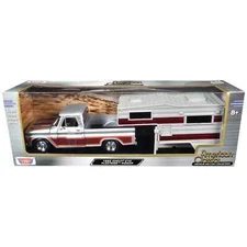 1966 CHEVROLET C10 FLEETSIDE PICKUP SILVER W/CAMPER 1/24 BY MOTORMAX 73355-75330