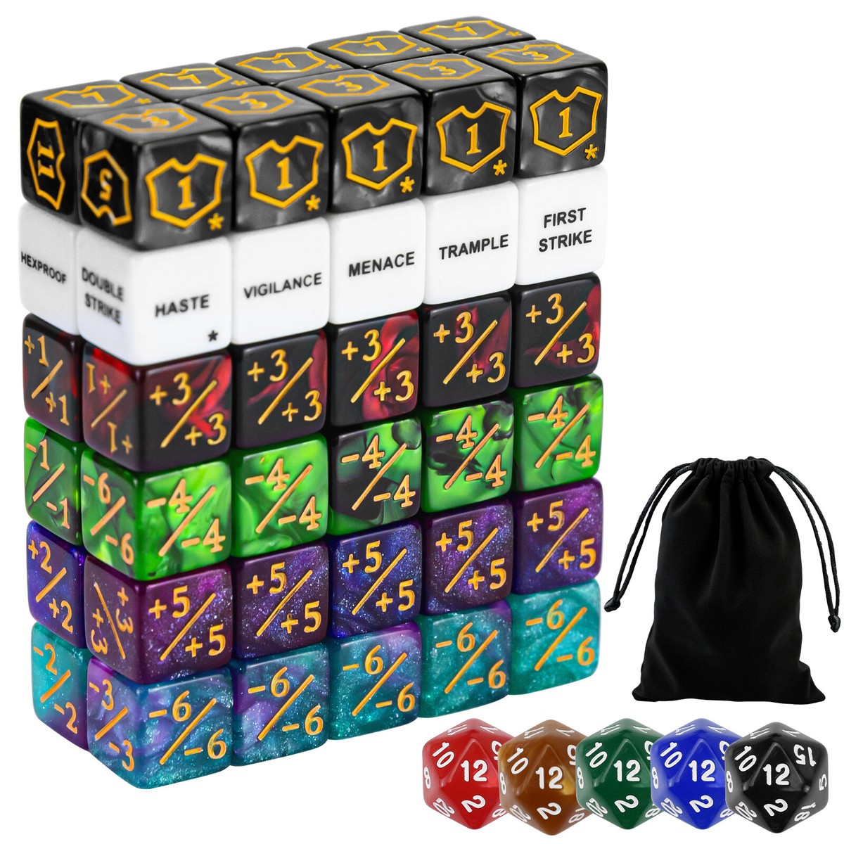 DAWRIS Lot de 48 compteurs de dés D6 compatibles avec MTG, CCG, Magic The Gathering, accessoires de jeu de cartes avec sacs de rangement DAWRIS Lot de 48 compteurs de dés D6 compatibles avec MTG, CCG, Magic The Gathering, accessoires de jeu de cartes avec sacs de rangement